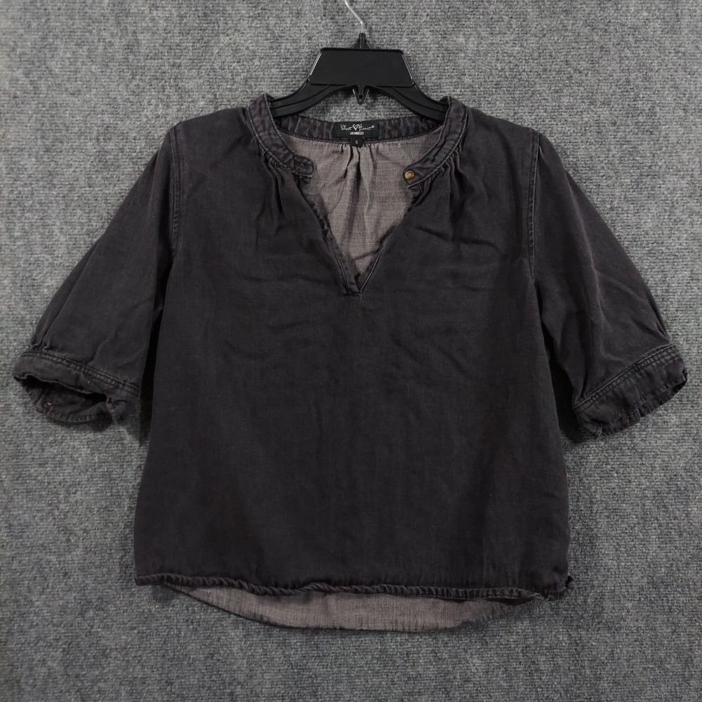Velvet Heart Blouse Womens Small Black Tencel Henley 3/4 Sleeve Pullover Top